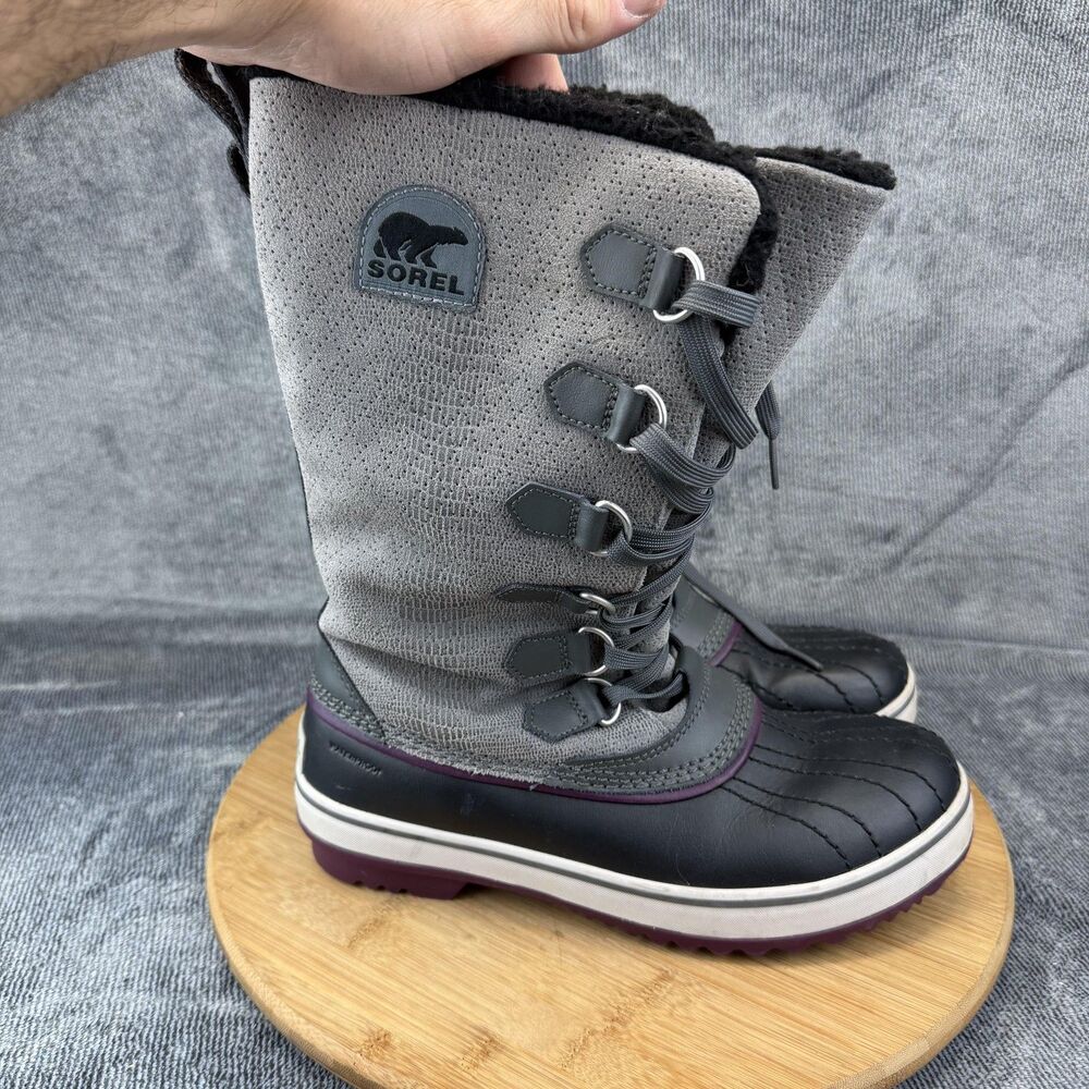 Sorel Boots Womens Size 7.5 Gray Faux Fur Waterproof Winter Snow 147214-052